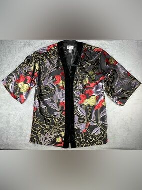 Anthony Richards Black Velvet Burnout Floral Open Cardigan Long Duster Kaftan OS